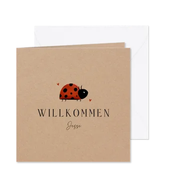 Geburt-Glückwunschkarte Marienkäfer auf Kraftpapier 